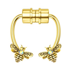 Abeille en or fantaisie Faux <span class=keywords><strong>Piercing</strong></span> anneau de nez magnétique cerceau Septum <span class=keywords><strong>bijoux</strong></span> de corps vente en gros - Product Image 3