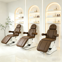 Fauteuil de soin esthétique en cuir PU marron avec base blanche, réglable en hauteur, inclinable et rotatif, pour spa facial et cosmétique