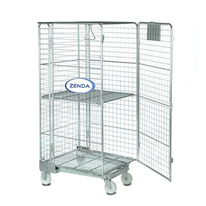 जेंडा 500 किलोग्राम क्षमता रोल कंटेनर ट्रॉली 720x820x1720 मिमी जस्ता तह भंडारण रोल केज 2 फिक्स्ड 2 स्विवेल नायलॉन - Product Image 1