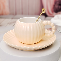Ensemble tasse et soucoupe en céramique émaillée nacrée 280 ml, style nordique, écologique, pour le bureau et les goûters