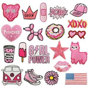Oferta de Muestra Gratuita, Parches Bordados Termoadhesivos Personalizados con Tema de Niña Encantadora, Decorativos, para Manualidades, en Rojo y Rosa - Product Image 3