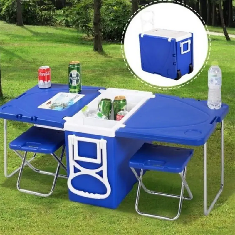 Multifunctionele Folding Bbq Camping Picknick Tafel Stoel Set Ijs Borst Koelbox Met Wielen