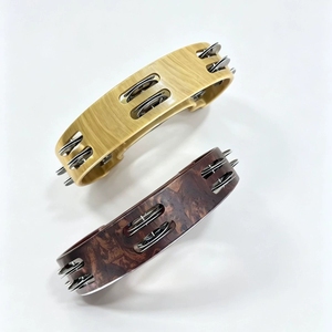 Tambor de mano de doble anillo en forma de media luna al por mayor, con 2 filas de jingles de acero inoxidable, instrumento de percusión rítmica para bandas e iglesias - Product Image 2