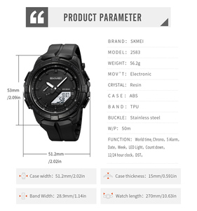 Orologio Sportivo Digitale SKMEI 2583 con Ora Mondiale e 5 Allarmi, Movimento a Doppia Sincronizzazione, Cinturino in TPU e Resina - Product Image 6