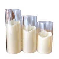 Bougies LED Sans Flamme à Piles Luxe en Piliers de Verre Acrylique Transparent avec Flamme Vacillante