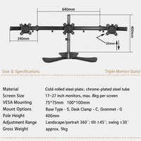 Support de bureau LCD triple écran 17-27 pouces pour passionnés d'e-sport, en acier laminé à froid et tube chromé, 9 kg – Meilleure vente usine
