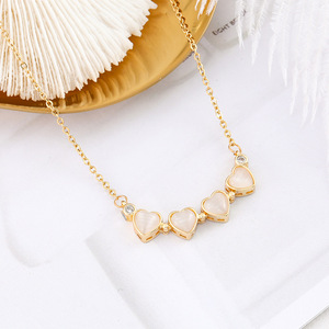 <span class=keywords><strong>Collana</strong></span> con Ciondolo a Cuore e <span class=keywords><strong>Quadrifoglio</strong></span> in Zirconi, Placcata Oro 18K, Acciaio Inossidabile Anti-Ossidazione, Magnetico a Due Vie, Regalo Trendy per Donne - Product Image 2