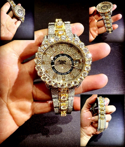 Iced Out Moissanite Diamond <b>Watch</b> <b>Case</b> 10 Bar Water Resistant Stainless Steel Two-Tone Dial Glass Fully Iced Bracelet Design - Product Image 1