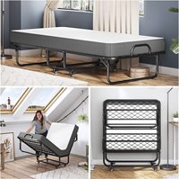 Lit pliant gain de place avec matelas, lit d'appoint pliable avec roulettes, lit pliant portable en métal pour le repos au bureau
