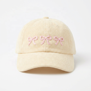 Cappello da Baseball Premium in Velluto a Coste Rosa con Fiocco Ricamato, Stile Coquette, Beige Crema, Regalo per Lei - Product Image 4