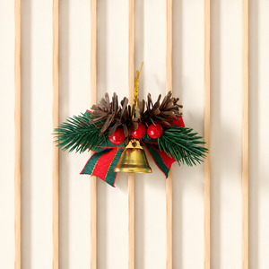 Klassieke gouden hoogwaardige houten kerstbel ornamenten, dennenappels, bessen, rode en groene lint strik voor boomkrans, feestdagen - Product Image 4