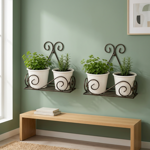 Supports muraux vintage en métal pour fleurs, finition thermolaquée, pour usage intérieur et extérieur, style rustique, jardinières suspendues - Product Image 4