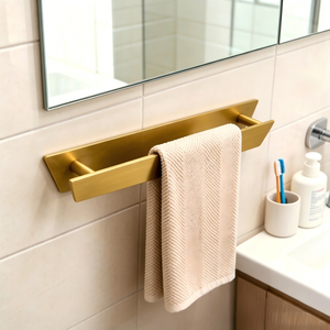 Toallero de Pared de Acero Inoxidable SUS304 Dorado Cepillado de 40cm, Autoadhesivo, Sin Perforación - Product Image 1