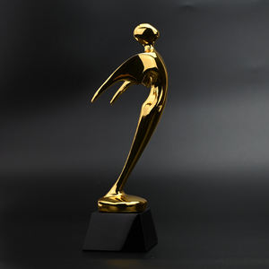 Company Celebration Gold Flying Man Mujer Figura de metal Estatuilla con base de cristal negro Trofeo conmemorativo Premios con alas - Product Image 3