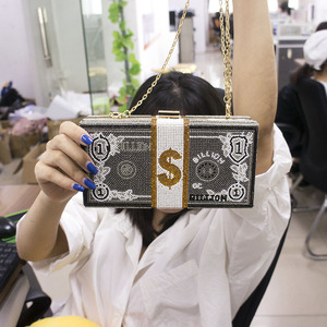 2025 Chocolade Usd Tassen Bling Steentjes Portemonnee Kristallen Clutch Tas Strass Diamant Beurs Geld Portemonnee Dollar Tas - Product Image 6