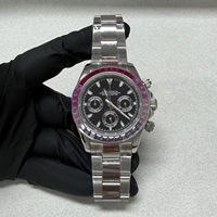Montre chronographe à quartz pour homme de 39 mm avec lunette en cristal rose personnalisée, boîtier en acier massif compatible avec le mouvement VK63, MOQ 1