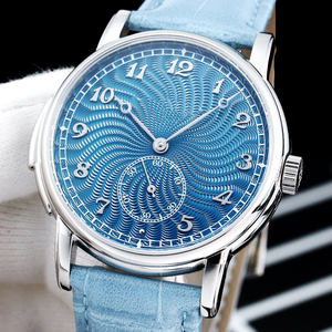Montre mécanique automatique à bracelet en cuir avec logo personnalisé de luxe Cadran bleu Chronographe - Product Image 1