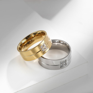 Gold Color <b>Titanium</b> Steel <b>Ring</b> With Zircon Inlay Geometric Design Unisex Engagement Jewelry - Product Image 2