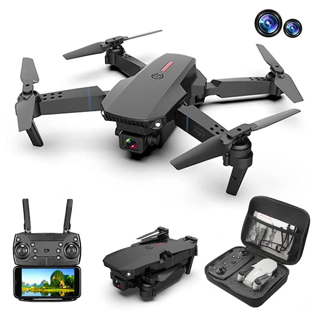 Cheap Beginner Drone 13 Minutes 6 Axis WiFi Flight Controller LED Dual Camera 4K Video VTOL E88 Pro RC Drones