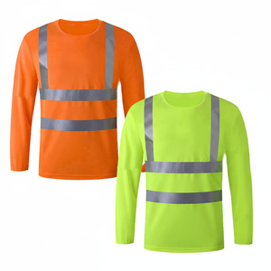 Camiseta de Trabajo Amarilla de Manga Larga de Poliéster con Franjas Reflectantes, Ropa de Trabajo de Seguridad para Hombre - Product Image 1