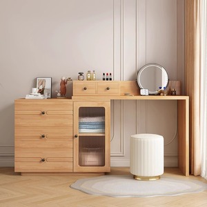 Nordic Modern Minimalist Solid Wood Dressing Table With Drawers <b>Corner</b> <b>Unit</b> Mirror Bedroom Makeup <b>Storage</b> - Product Image 2