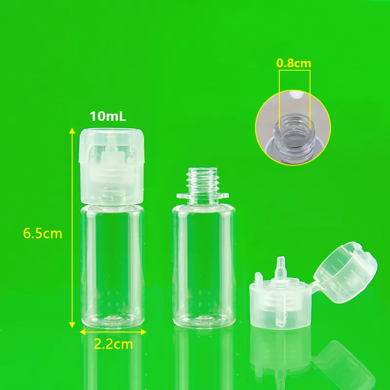 Bottiglie trasparenti in plastica per animali domestici da 10ml senza BPA con coperchio a Flip per contenitori da viaggio per shampoo e prodotti chimici