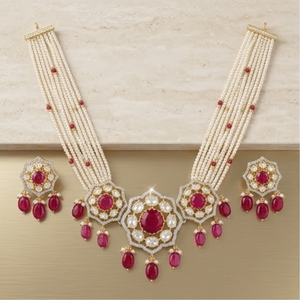Conjunto de Collar de Plata 925 con Rubí y Perla, Joyería de Diseño para Novia, Aretes Tradicionales para Mujer, Colección de Joyería para Mujer - Product Image 4