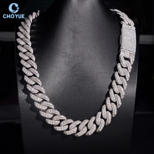 Cadena de eslabones cubanos de moissanita de 20 mm de gran tamaño con engaste alto, chapada en rodio, de plata maciza 925, joyería Hiphop Iced Out - Product Image 4