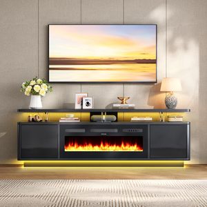 Mueble de TV Moderno SENYU de MDF con Chimenea Eléctrica para Televisores de 65 Pulgadas o Más, Consola Multimedia de Montaje en Suelo, Fácil de Armar, Mueble para Sala de Estar - Product Image 4