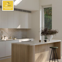 CBMMART Ensembles complets de cuisines modernes modulaires avec comptoir en marbre artificiel, robinet, garde-manger personnalisé et îlot de cuisine à bords incurvés