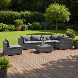 Ensemble de salon de jardin en rotin PE gris modulaire 6 places, mobilier d'extérieur, design haut de gamme - Product Image 2