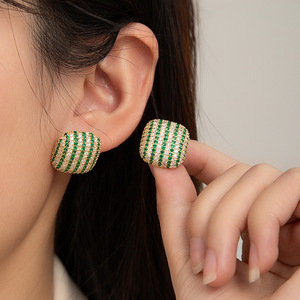Geometric <b>Stud</b> <b>Earrings</b> Black And Green Zircon Women's Fashion Jewelry Gift Yiwu Origin - Product Image 1