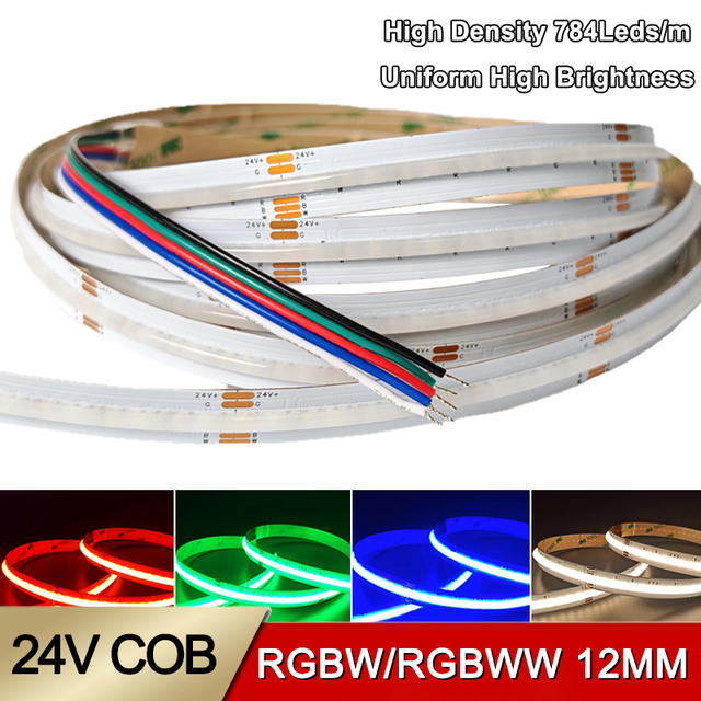 High Density 5M/Roll 784leds/m 24V RGBW RGBWW COB Led Strip IP20 RA90 12mm High Brightness Dimmable Light