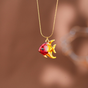 Nouveauté, collier minimaliste en acier inoxydable, pendentif mignon en forme <span class=keywords><strong>de</strong></span> poisson océanique, bijoux colorés à la mode pour femmes, bijoux quotidiens TGXL13023 - Product Image 5