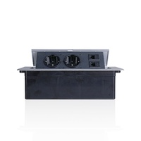 Prise de bureau plate standard UE, double prise allemande escamotable avec double port LAN et prises d'extension escamotables