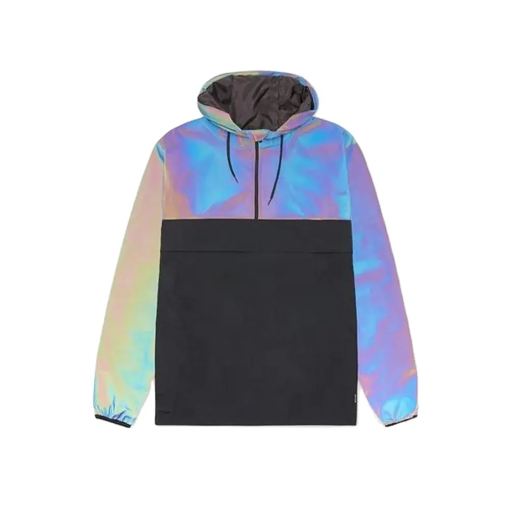 Benutzer definierte Großhandel Plus Size Herren Jacken Herren Hoodie Nylon Color Block Mode Pullover Regenbogen Wind breaker Reflektierende Jacke