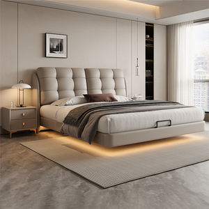 Tempat tidur mengambang berlapis kain Queen Modern dengan sistem lampu LED, rangka tempat tidur Platform mewah dan Set furnitur kamar tidur yang nyaman - Product Image 3