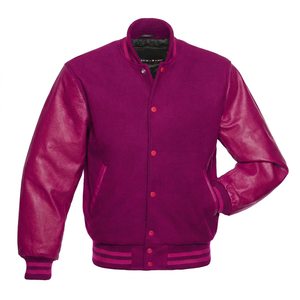 KVJ115 Royal Blue Men's Varsity Wool <b>Jacket</b> Mild Cow Hide <b>Leather</b> Sleeves Embroidery Orange Accents Chenille Collarless <b>Winter</b> - Product Image 2