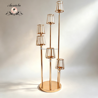 ANNIELU Chandelier moderne élégant de haute qualité à 7 bras en métal doré avec branches et cristaux, porte-bougie, centre de table pour mariage et événements