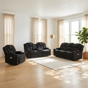 Venta Directa de Fábrica, Juego de Sofás Reclinables Eléctricos de Cuero Sintético Moderno, Muebles para el Hogar - Product Image 1