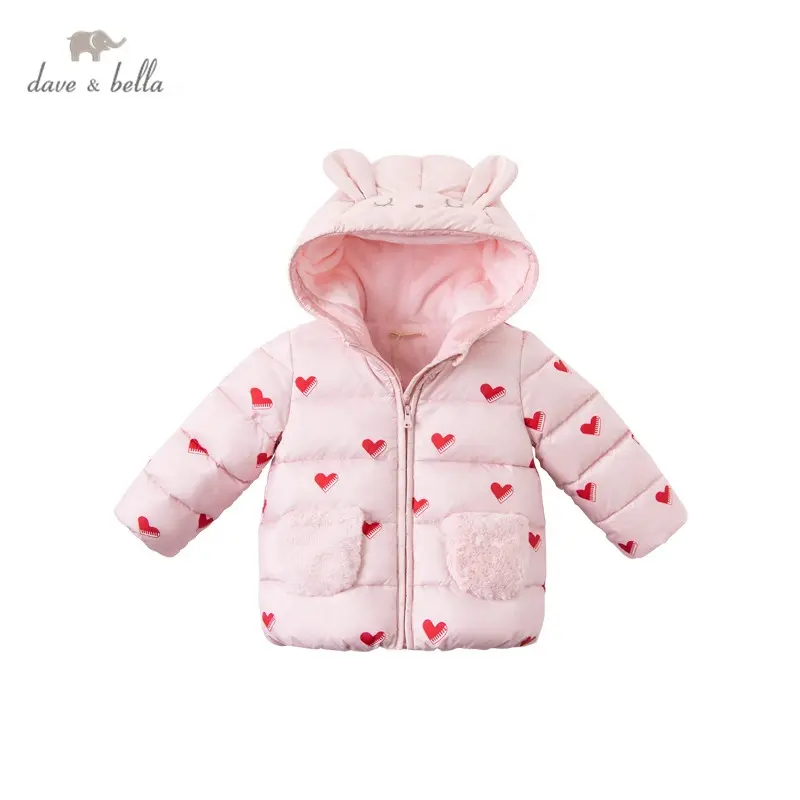 DBJ16044 Dave Bella Mùa Đông Trẻ Sơ Sinh Bé Gái Xuống Áo Khoác Trẻ Em Vịt Trắng Xuống Padding Coat Trẻ Em Trùm Đầu Áo Khoác