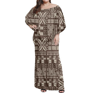 Vestido de manga corta de verano para damas <span class=keywords><strong>Tonga</strong></span> <span class=keywords><strong>Tattoo</strong></span> Print Mujeres Batwing Sleeve Maxi Dress Tapa Design Off Shoulder Ruffle Dress - Product Image 1