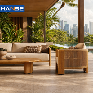 Solid Teak Wood Frame Outdoor Sofa Set 6 Seater L Shape Sectional Quick Dry Foam <strong>Cushion</strong> Caribbean Patio <strong>Garden</strong> <strong>Furniture</strong> - Product Image 1