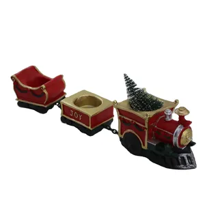 Tempat lilin dekorasi Natal, ornamen kerajinan Resin desain kereta api ornamen meja kerajinan Natal