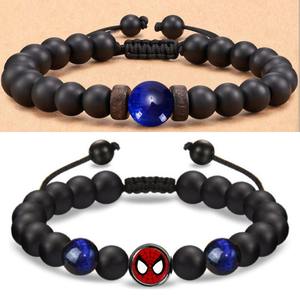 Pulsera personalizada con cuentas mate de obsidiana tejida a mano ajustable para hombre pulsera con cuentas de <span class=keywords><strong>Spiderman</strong></span> con piedra de ojo de tigre a la moda - Product Image 1
