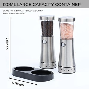 Ensemble de 2 moulins à sel et à poivre électriques rechargeables USB, réglage de la grosseur, moulin à poivre automatique avec base de charge - Product Image 2