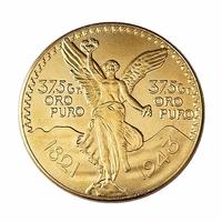 Réplica de Moneda de 50 Pesos Mexicanos Antiguos de Latón, 1821-1921, Reproducción de Monedas Chapadas en Oro, Recuerdo