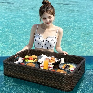 PE Rattan Basket Hotel Swimming Pool <b>Floating</b> Tray for Breakfast Afternoon Tea Water Serving Plate Storage Tray for Hotel Villa - Product Image 6