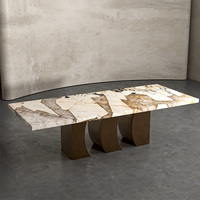 Table à manger rectangulaire en marbre avec pieds courbes en forme de croissant, sculpturale, en pierre naturelle, pour projet de villa moderne