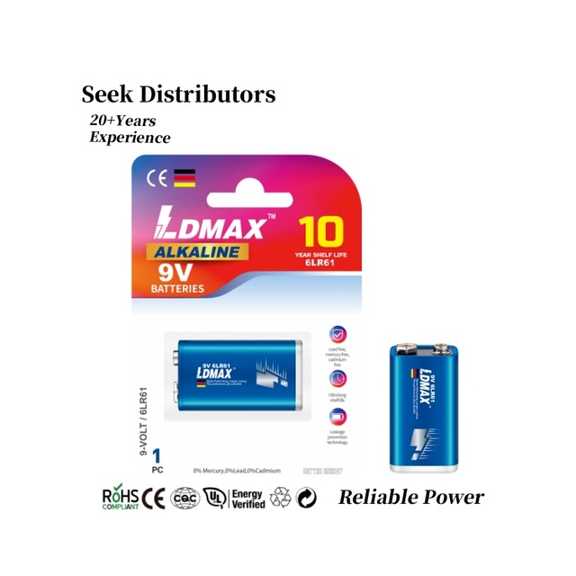 China Disposable Mercury Free Battery 9V 6LR61 ultra Alkaline Battery 9 Volt for Smoke Alarm Detector Microphone with IEC MSDS